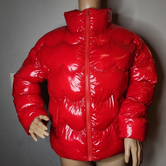 NWT DELUC Versani Shiny Red Puffer Zip Jacket Nylon Size XS - Picture 6 of 16
